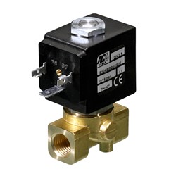 1/4" BSP Brass 2 way normally closed solenoid valve - 4.8mm orifice EPDM seal - DC voltages only - Nickle plated 