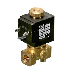 1/4" BSP 2 way normally open direct acting brass solenoid valve - 2.5 mm orifice NBR seal - DC voltages only 