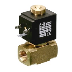 1/2" BSP 2 way normally open direct acting brass solenoid valve - 4.5 mm orifice NBR seal - DC voltages only 