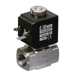 3/8" BSP normally open stainless steel solenoid valve - 6.4 mm orifice FPM seal - DC voltages only 