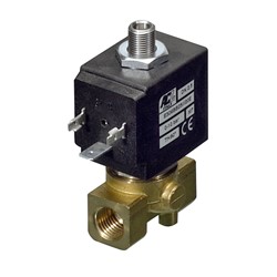 1/4" BSP 3 way normally closed direct acting solenoid valve - 1.5 mm orifice FPM seal - DC voltages only 